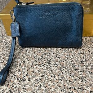 Coach Deep Navy Pebbled Leather Wristlet with Strap